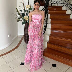 Floral Ruffle-Tiered Straight-Neck Gown - Macys B Darlin 00P / XXS